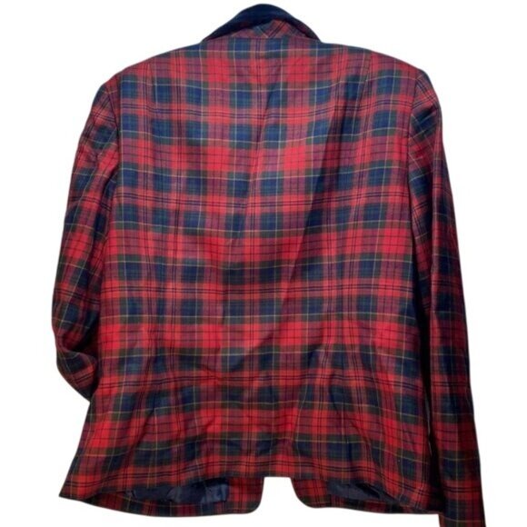VTG Pendleton Womens Plaid Blazer With Velvet Collar Size 14 Red Blue - Picture 2 of 12